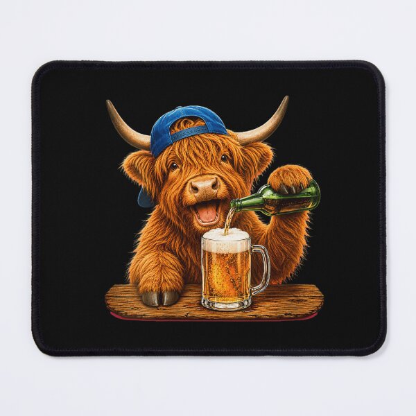 Item preview, Funny Scottish Highland Cow Wearing Cap Pouring Beer Pub Lover Graphic designed and sold by LanoraDamie.