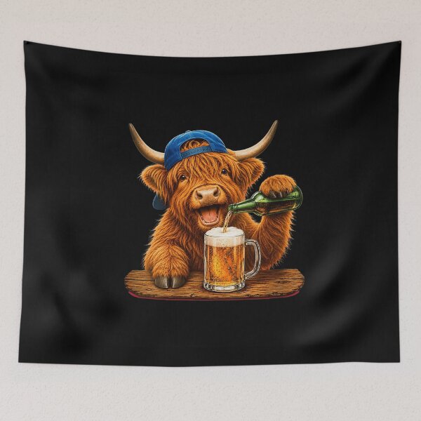 Item preview, Funny Scottish Highland Cow Wearing Cap Pouring Beer Pub Lover Graphic designed and sold by LanoraDamie.