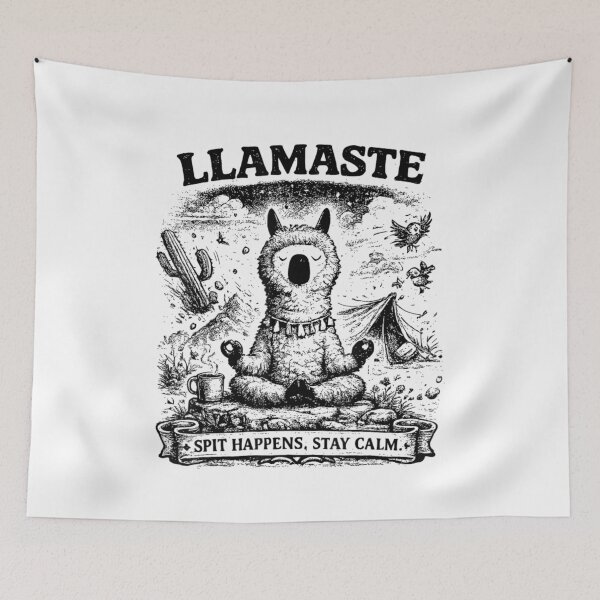 Item preview, Vintage Llamaste Spit Happens Stay Calm Meditation Yoga Alpaca Outline Art designed and sold by LanoraDamie.