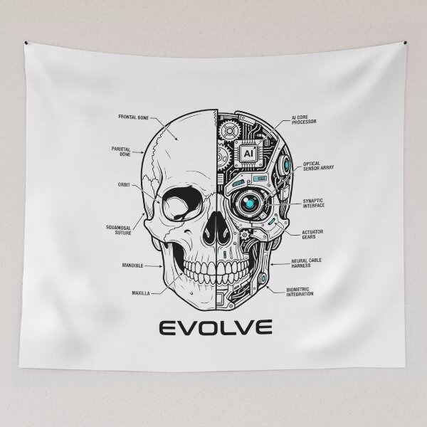 Item preview, AI Cyborg Human Skull Premium Technical Anatomy Blueprint Sticker designed and sold by Mr-wow.