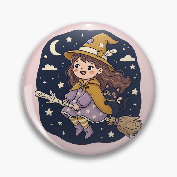 Item preview, Cute Little Witch Girl Flying Broomstick Black Cat Starry Night Halloween Design designed and sold by ASfindsStore.
