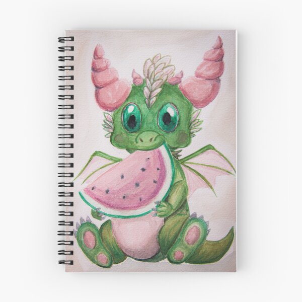 Item preview, Cute green fantasy dragon with watermelon watercolor designed and sold by paintyfiction.