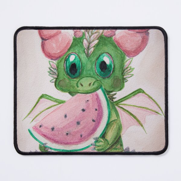 Item preview, Cute green fantasy dragon with watermelon watercolor designed and sold by paintyfiction.