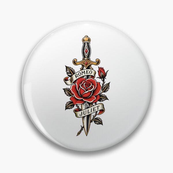 Item preview, Romeo and Juliet Vintage Tattoo Flash Rose Dagger Art designed and sold by Fenay Designs.