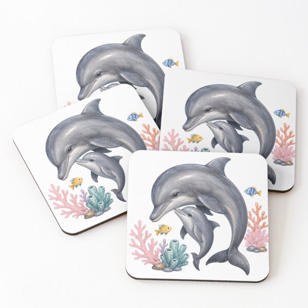 Item preview, Mother And Baby Dolphin Coral Art designed and sold by Passionread.
