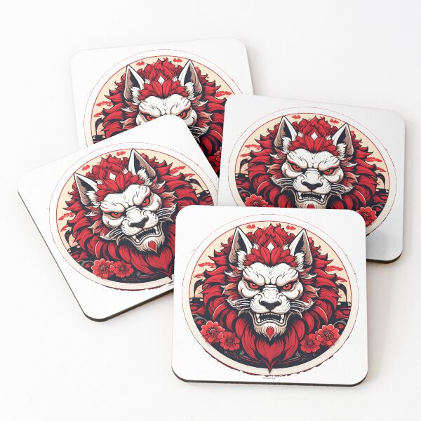 Item preview, Minimalist Japanese Lion with Red Mane Logo designed and sold by MikenosukeStudio.