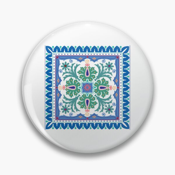Artikelvorschau, Blaue mediterrane Azulejo-Fliese mit symmetrischem Blumenmuster entworfen und verkauft von FlatInkStudio.