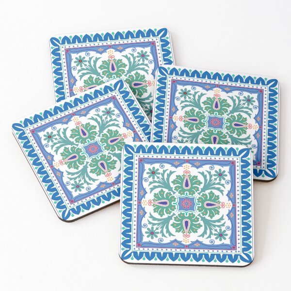Item preview, Blue Mediterranean Azulejo Tile Symmetrical Floral Pattern designed and sold by FlatInkStudio.