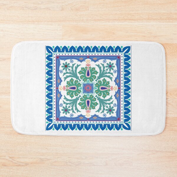Item preview, Blue Mediterranean Azulejo Tile Symmetrical Floral Pattern designed and sold by FlatInkStudio.