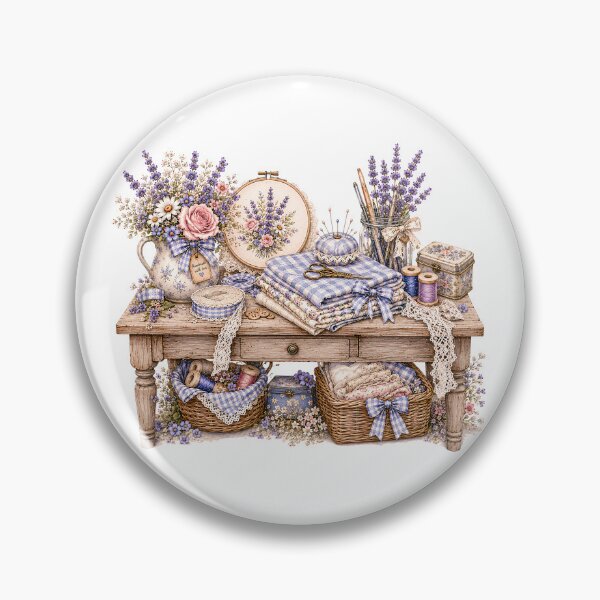 Item preview, Cottagecore Sewing Table | Vintage Floral Quilting & Craft Room Illustration designed and sold by looplandger.