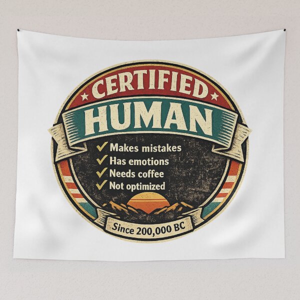 Item preview, Certified Human Since 200,000 BC. Funny Retro AI Humor Vintage Badge Design designed and sold by littlestore.