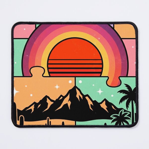 Item preview, Retro Sunset Jigsaw Puzzle - 1970s Vintage Palm Trees Desert Cactuses Mountain Pastel Puzzle Game designed and sold by Mahe Jabeen.