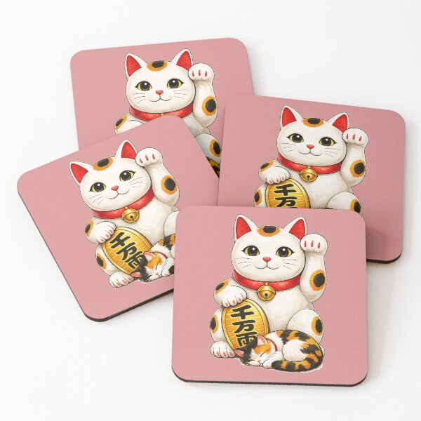 Item preview, Maneki Neko Lucky Cat With Sleeping Calico Kitten Japanese Fortune Kawaii  designed and sold by Aguri-tei.