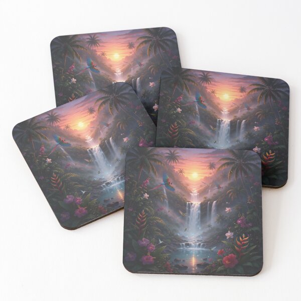 Item preview, Waterfalls Jungle | Tropical Sunrise Nature Art designed and sold by NebulaeLab.