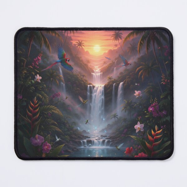 Item preview, Waterfalls Jungle | Tropical Sunrise Nature Art designed and sold by NebulaeLab.
