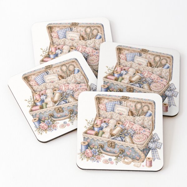 Item preview, Vintage Sewing Kit Suitcase | Cottagecore Quilting & Sewing Supplies Illustration designed and sold by looplandger.