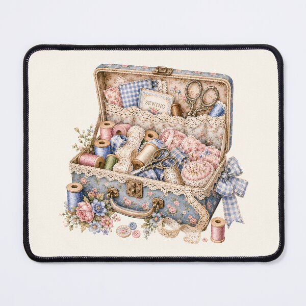 Item preview, Vintage Sewing Kit Suitcase | Cottagecore Quilting & Sewing Supplies Illustration designed and sold by looplandger.