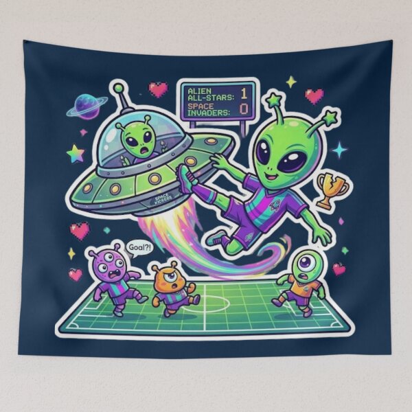 Item preview, Funny UFO Space Soccer Game Cartoon Art designed and sold by EchoPrint Co..