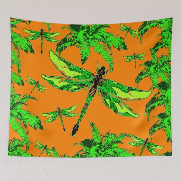 Item preview, CUMIN COLOR TROPICAL FERNS & EMERALD DRAGONFLIES  designed and sold by sharlesart.