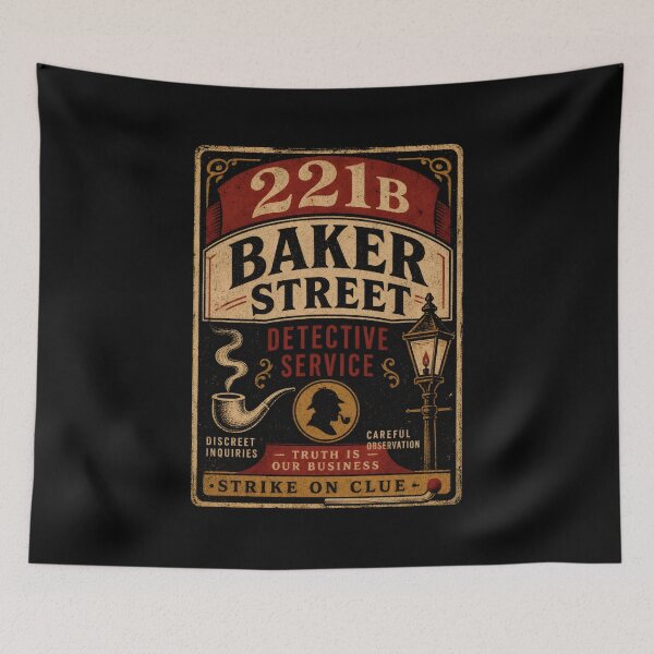 Artikelvorschau, 221B Baker Street Detective Service Vintage Streichholzschachtel-Schild entworfen und verkauft von Fenay Designs.