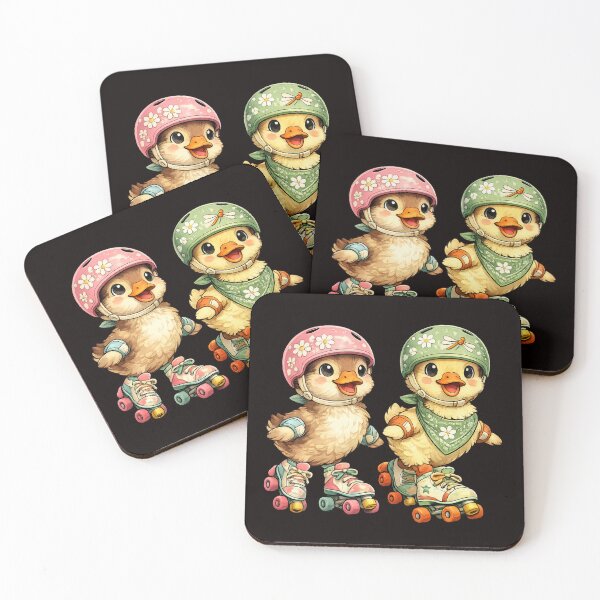 Item preview, Cute Roller Skating Ducklings Funny Kawaii Animal Duo with Helmets designed and sold by Tadeusz1.