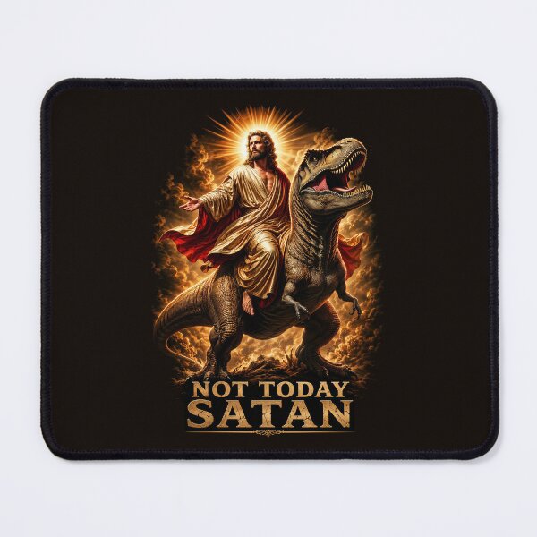 Item preview, Not Today Satan Jesus Riding a T Rex designed and sold by Victor Shadehorn.