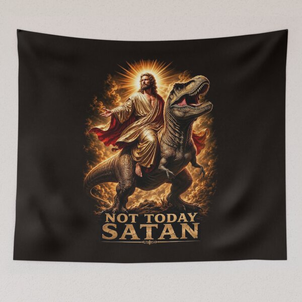 Item preview, Not Today Satan Jesus Riding a T Rex designed and sold by Victor Shadehorn.