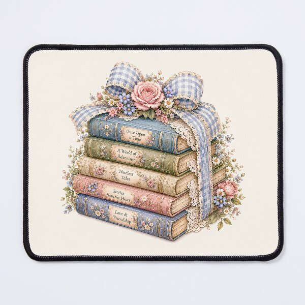 Item preview, Vintage Cottagecore Book Stack | Floral Library Books with Blue Gingham Bow designed and sold by looplandger.