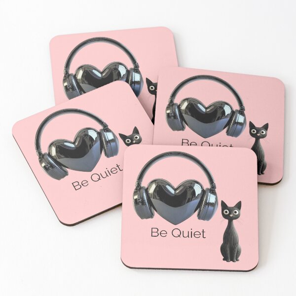 Item preview, Gato Negro con Auriculares de Corazón Be Quiet designed and sold by A touch of creativity.