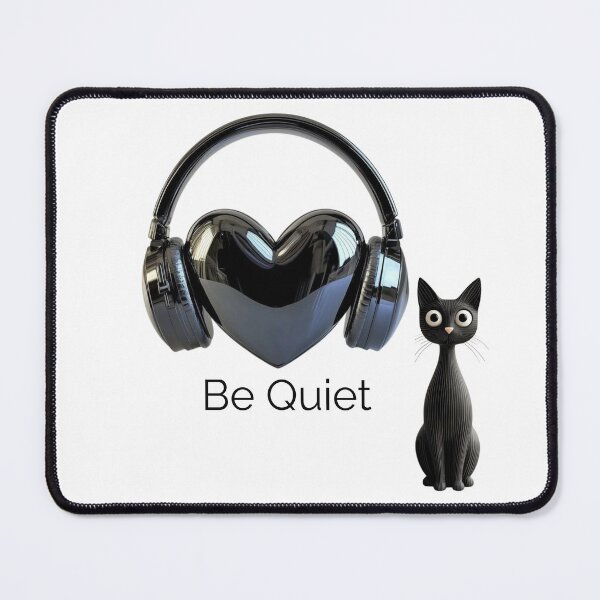 Item preview, Gato Negro con Auriculares de Corazón Be Quiet designed and sold by A touch of creativity.