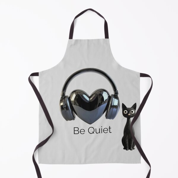 Item preview, Gato Negro con Auriculares de Corazón Be Quiet designed and sold by A touch of creativity.