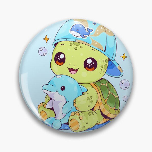 Item preview, Kawaii sea turtle with dolphin plushie - cute turtle cartoon designed and sold by StudioPeachPop.