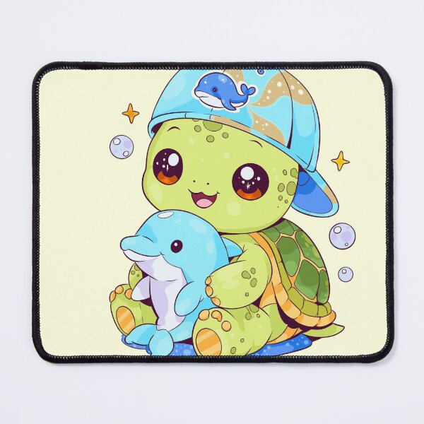 Item preview, Kawaii sea turtle with dolphin plushie - cute turtle cartoon designed and sold by StudioPeachPop.