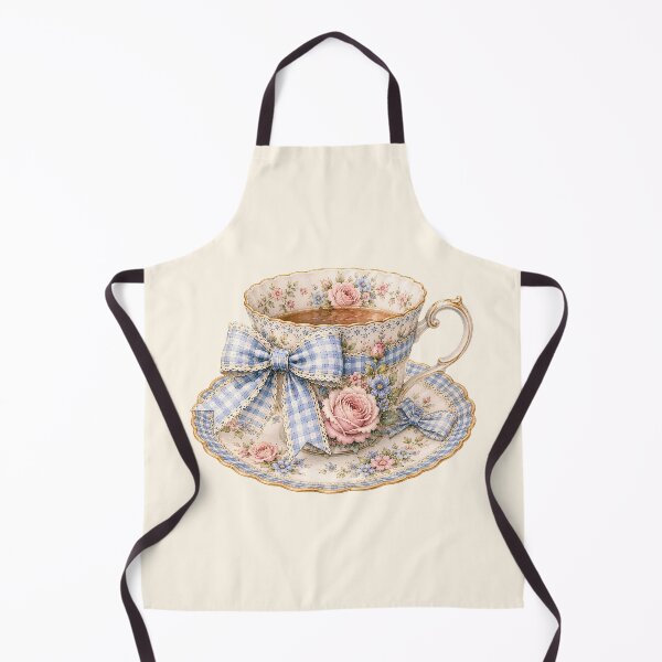 Item preview, Cottagecore Tea Cup with Blue Gingham Bow | Vintage Floral Teacup Illustration designed and sold by looplandger.