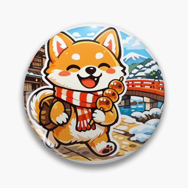 Item preview, Hida Takayama Shiba Inu Travel Sticker – Cute Japanese Winter Town Dog with Mitarashi Dango designed and sold by kawaii animal store (in Japan).