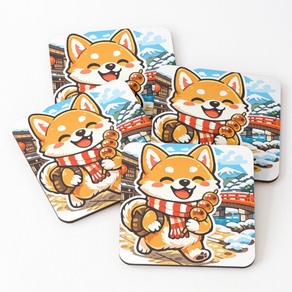 Item preview, Hida Takayama Shiba Inu Travel Sticker – Cute Japanese Winter Town Dog with Mitarashi Dango designed and sold by kawaii animal store (in Japan).