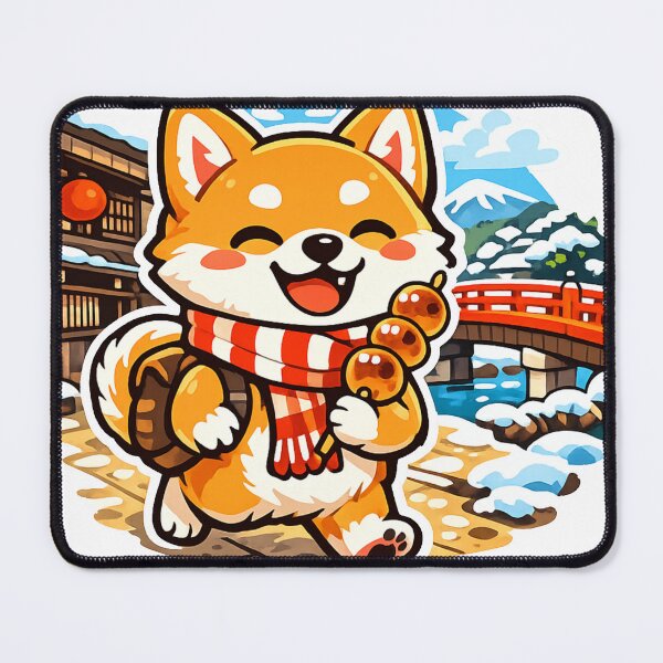 Item preview, Hida Takayama Shiba Inu Travel Sticker – Cute Japanese Winter Town Dog with Mitarashi Dango designed and sold by kawaii animal store (in Japan).