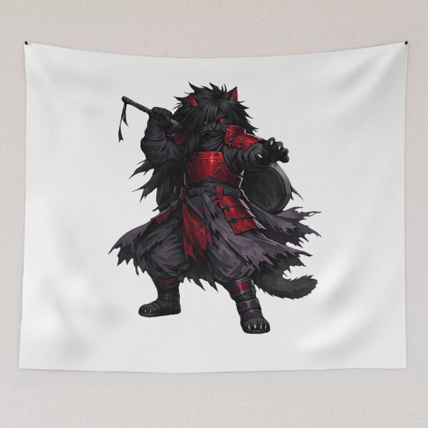 Item preview, Mystical Red Eyed Samurai Cat Art - Anime Ninja Silhouette designed and sold by FANTASYoDarknes.