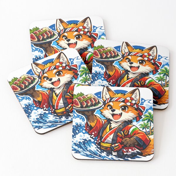 Item preview, Kochi Katsuo Tataki Fox Sticker – Kawaii Japan Foodie Yosakoi Festival Design designed and sold by kawaii animal store (in Japan).