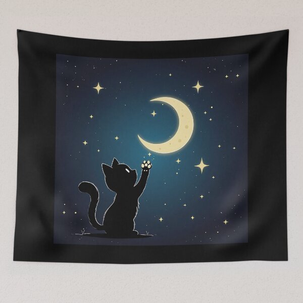 Item preview, Aesthetic Black Cat Reaching for Moon designed and sold by RareVisuals.
