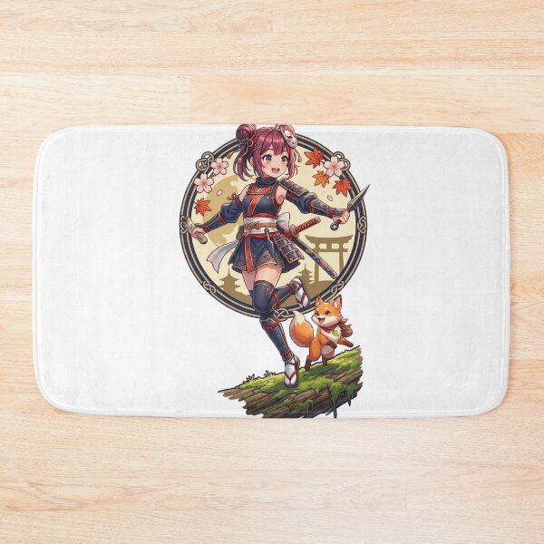 Item preview, Cute Anime Ninja Girl and Kitsune Fox - Kawaii Japanese Art designed and sold by krishna-artdesigns.