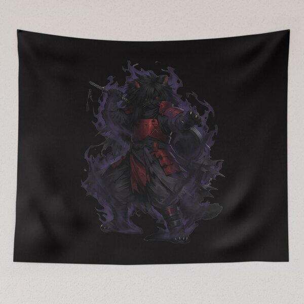 Item preview, Mystical Red Eyed Samurai Cat Art - Anime Ninja Silhouette designed and sold by FANTASYoDarknes.
