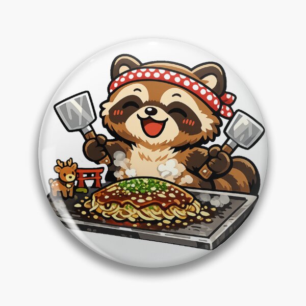 Item preview, Happy Hiroshima Okonomiyaki Tanuki Sticker – Kawaii Japanese Foodie Animal Design designed and sold by kawaii animal store (in Japan).