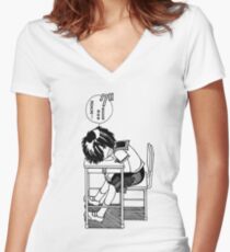 Nazo no Kanojo X (Mysterious Girlfriend X) Sleeping Urabe Women's Fitted V-Neck T-Shirt