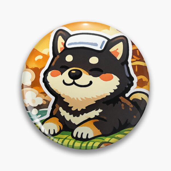 Item preview, Kumamoto Onsen Black Shiba Inu Sticker – Relaxing Japanese Hot Spring Dog with Kumamoto Castle designed and sold by kawaii animal store (in Japan).