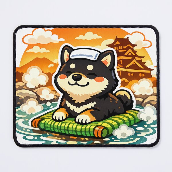 Item preview, Kumamoto Onsen Black Shiba Inu Sticker – Relaxing Japanese Hot Spring Dog with Kumamoto Castle designed and sold by kawaii animal store (in Japan).