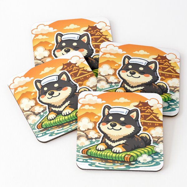 Item preview, Kumamoto Onsen Black Shiba Inu Sticker – Relaxing Japanese Hot Spring Dog with Kumamoto Castle designed and sold by kawaii animal store (in Japan).