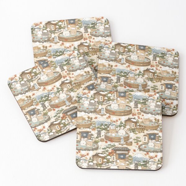 Item preview, Kawaii Rabbits at Japanese Hot Springs Seamless Pattern – Cute Onsen Bunny Wrapping Paper Design designed and sold by kawaii animal store (in Japan).
