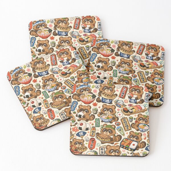 Item preview, Kawaii Tanuki Japanese Foodie Pattern – Cute Raccoon Dogs Enjoying Regional Japanese Cuisine Seamless Scrapbook Paper designed and sold by kawaii animal store (in Japan).