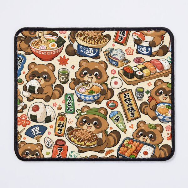 Item preview, Kawaii Tanuki Japanese Foodie Pattern – Cute Raccoon Dogs Enjoying Regional Japanese Cuisine Seamless Scrapbook Paper designed and sold by kawaii animal store (in Japan).